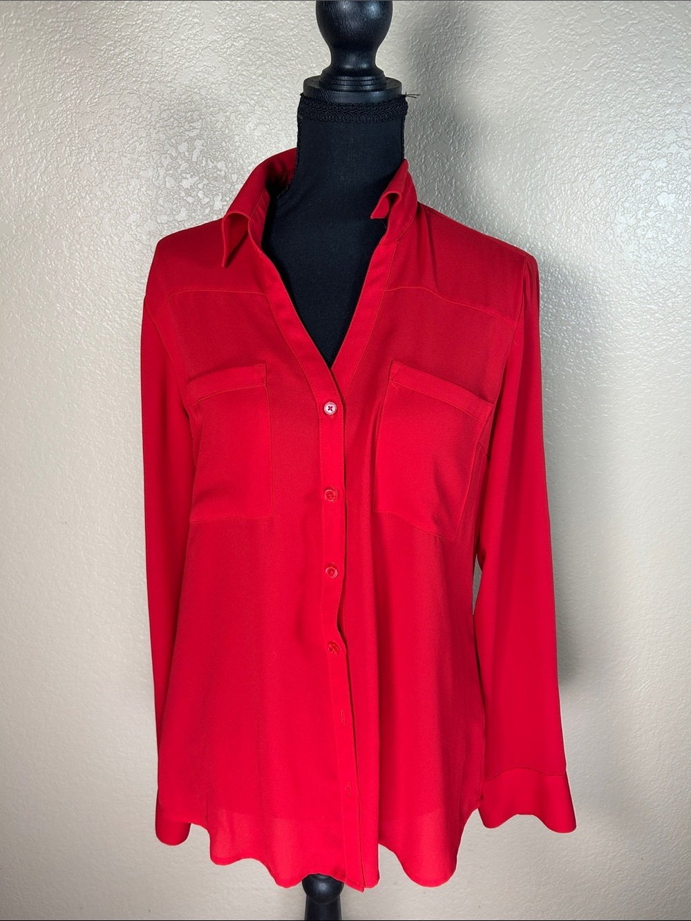 Express Red Button Front Utility Blouse Long Sleeve Size M